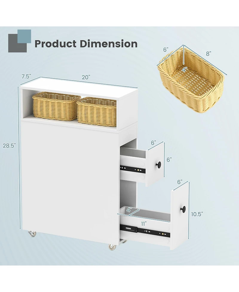 Volenca Slim Bathroom Cabinet Wooden Toilet Organizer with Deep Slide Out Drawers