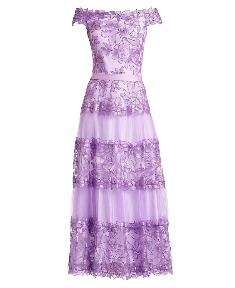 Tadashi Shoji Women's Adriane Floral Embroidered Tea-Length Dress