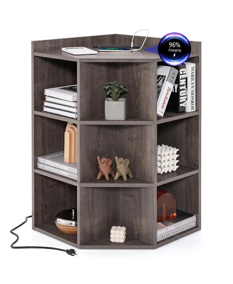 Gouun 3-Tier Corner Cabinet with Charging Station and 9 Open Cubbies