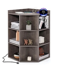 Gouun 3-Tier Corner Cabinet with Charging Station and 9 Open Cubbies