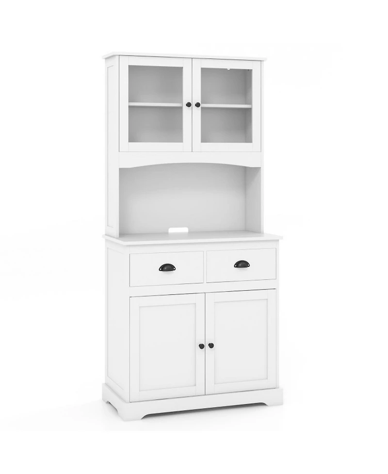 Gouun Tall Sideboard Storage Cabinet with 2 Drawers and Glass Doors