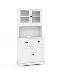 Gouun Tall Sideboard Storage Cabinet with 2 Drawers and Glass Doors