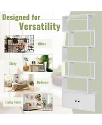 Gouun 6-Tier S-Shaped Bookshelf Freestanding Cabinet Doors Display