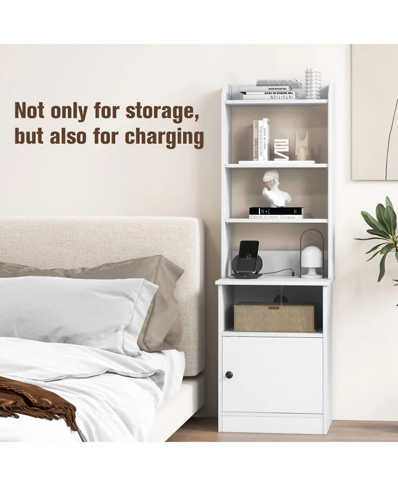 Gouun 6-Tier Bookshelf Nightstand Charging Station Cabinet Storage