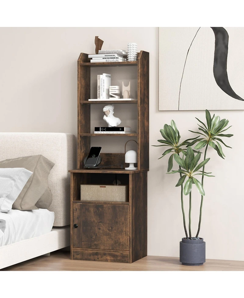 Gouun 6-Tier Bookshelf Nightstand Charging Station Cabinet 2 Usb Ports