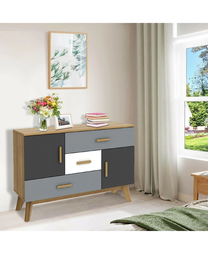 Gouun Free-Standing Storage Cabinet with 2 Doors and 3 Drawers