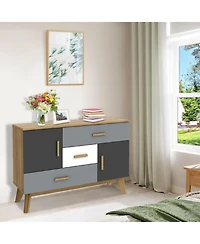 Gouun Free-Standing Storage Cabinet with 2 Doors and 3 Drawers