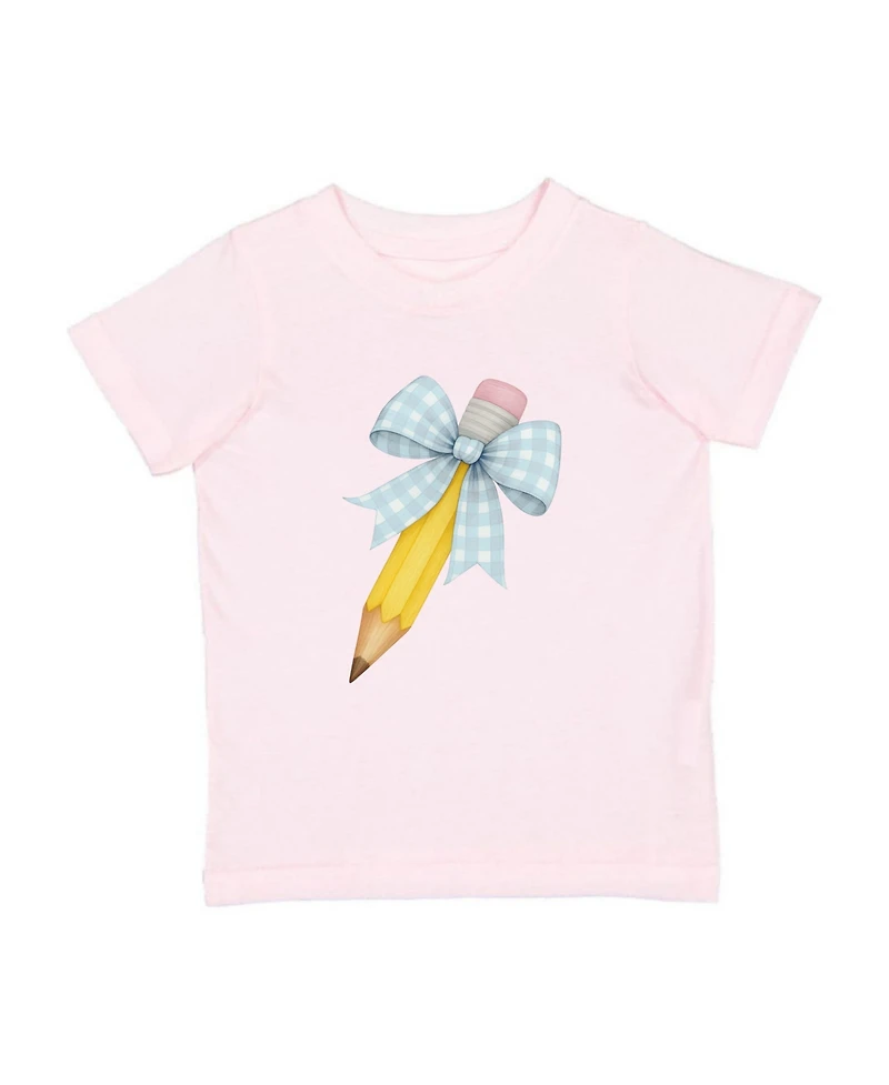 Sweet Wink Little Girls Blue Plaid Pencil Bow Short Sleeve T-Shirt