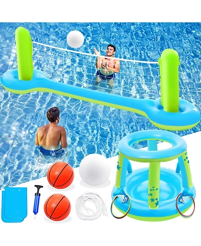 Gnuadz 3 in 1 Pool Game Set Inflatable Floats Volleyball BasketballWater Sports