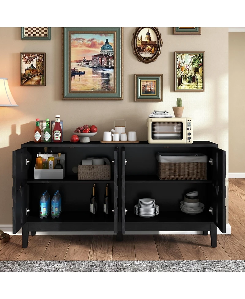 Casainc 60"L Large Storage cabinet with 4 Doors and Rebound Device