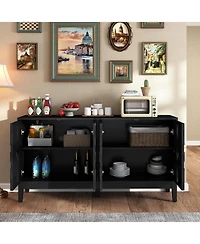 Casainc 60"L Large Storage cabinet with 4 Doors and Rebound Device