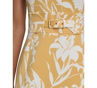 Calvin Klein Women's Printed Crewneck Belted Dress