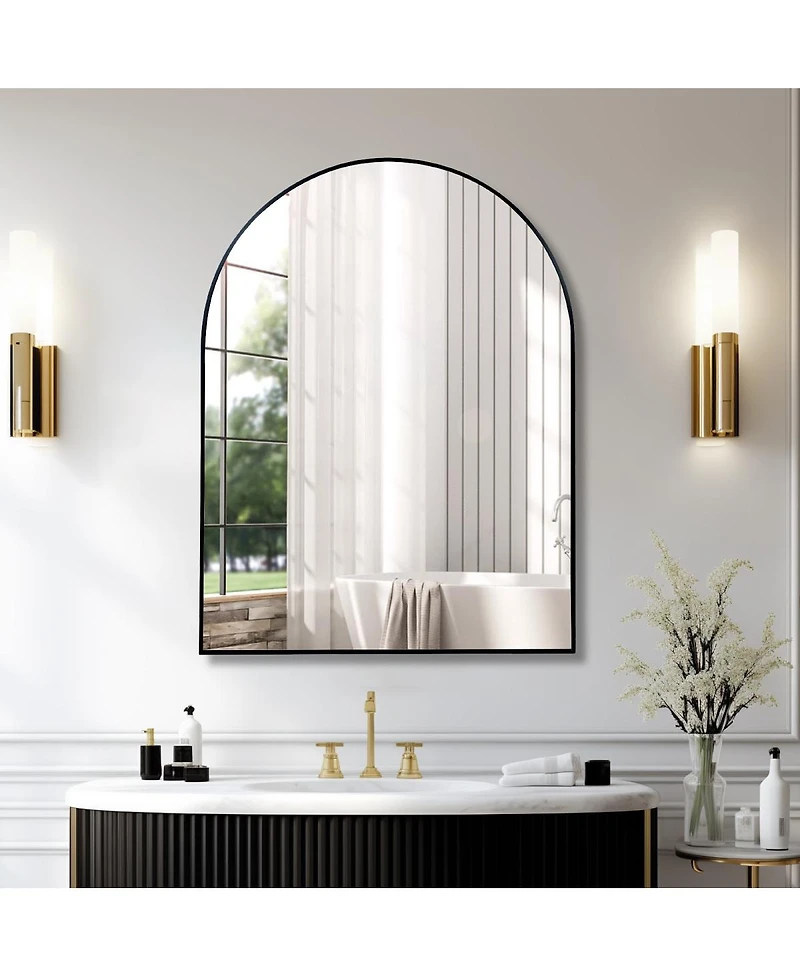Laoties 30" x 40" Arched Bathroom Mirror, Metal Vanity Mirror for Entryway, and Living Room