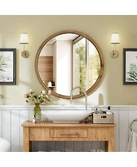 Laoties Modern Round Wall Mirror, Natural Wood Vanity Mirror for Bathroom, Entryway and Living Room Decor