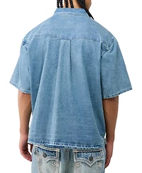 True Religion Men's Denim Patchwork Short-Sleeve Shirt