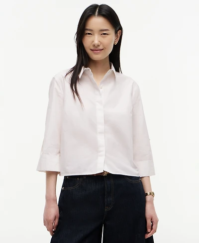Tommy Hilfiger Women's Cropped Collared Roll-Tab Cotton Shirt