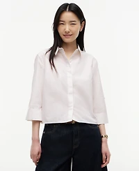 Tommy Hilfiger Women's Cropped Collared Roll-Tab Cotton Shirt