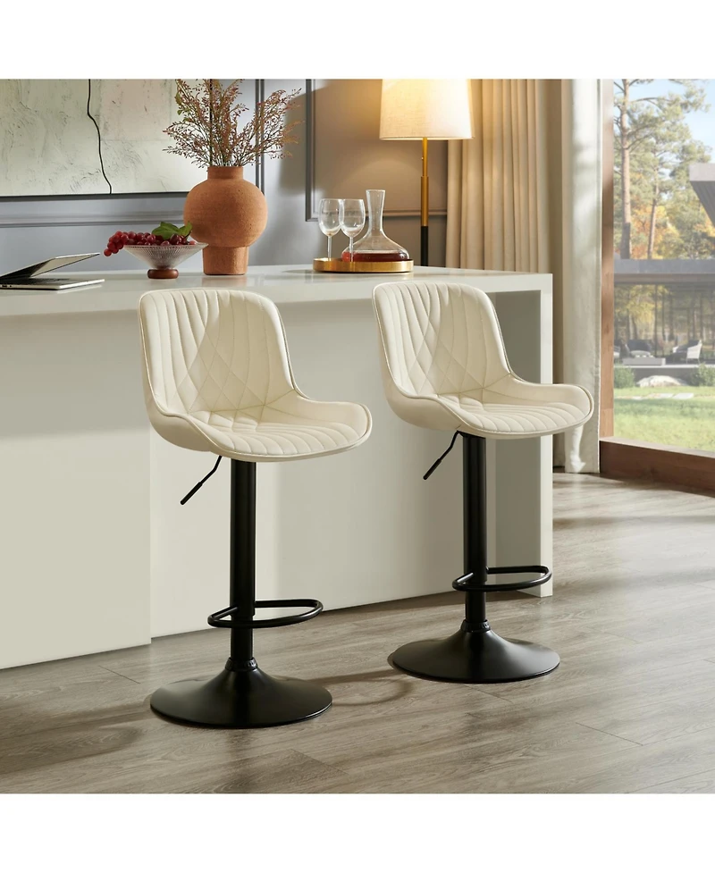 Rainsken Contemporary Adjustable Barstool Set of 2, Faux Leather Swivel Seats with Back, Counter Height Metal Chairs, for Bar, Kitchen, Dining Room
