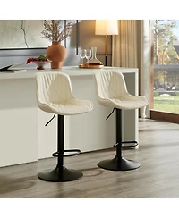 Rainsken Contemporary Adjustable Barstool Set of 2, Faux Leather Swivel Seats with Back, Counter Height Metal Chairs, for Bar, Kitchen, Dining Room