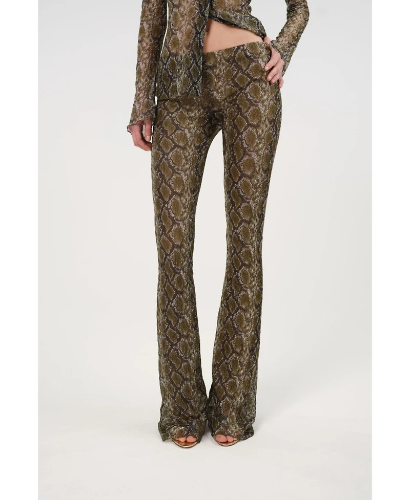 Nocturne Women's Snake Print Low-Rise Flare Trousers