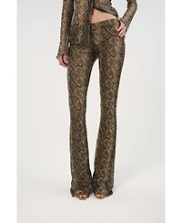 Nocturne Women's Snake Print Low-Rise Flare Trousers