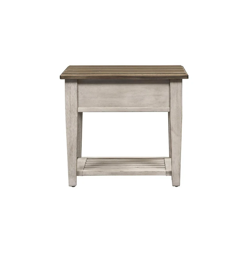 Liberty Furniture Heartland Drawer End Table in Antique White w/ Tobacco Top