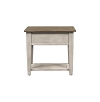 Liberty Furniture Heartland Drawer End Table in Antique White w/ Tobacco Top