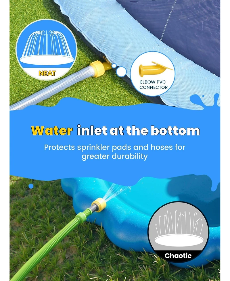 Aofar 127" Non-slip Splash Pad Sprinkler Pool Fountain Play Mat Outdoor Summer Water Fun