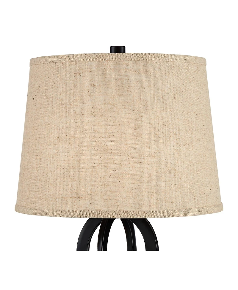 360 Lighting Marcel Industrial Table Lamps 24 1/4" High Set of 2 Black with Usb Port Led Nightlight Burlap Drum Shade for Bedroom Living Room Desk
