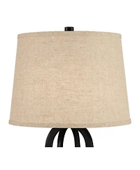 360 Lighting Marcel Industrial Table Lamps 24 1/4" High Set of 2 Black with Usb Port Led Nightlight Burlap Drum Shade for Bedroom Living Room Desk