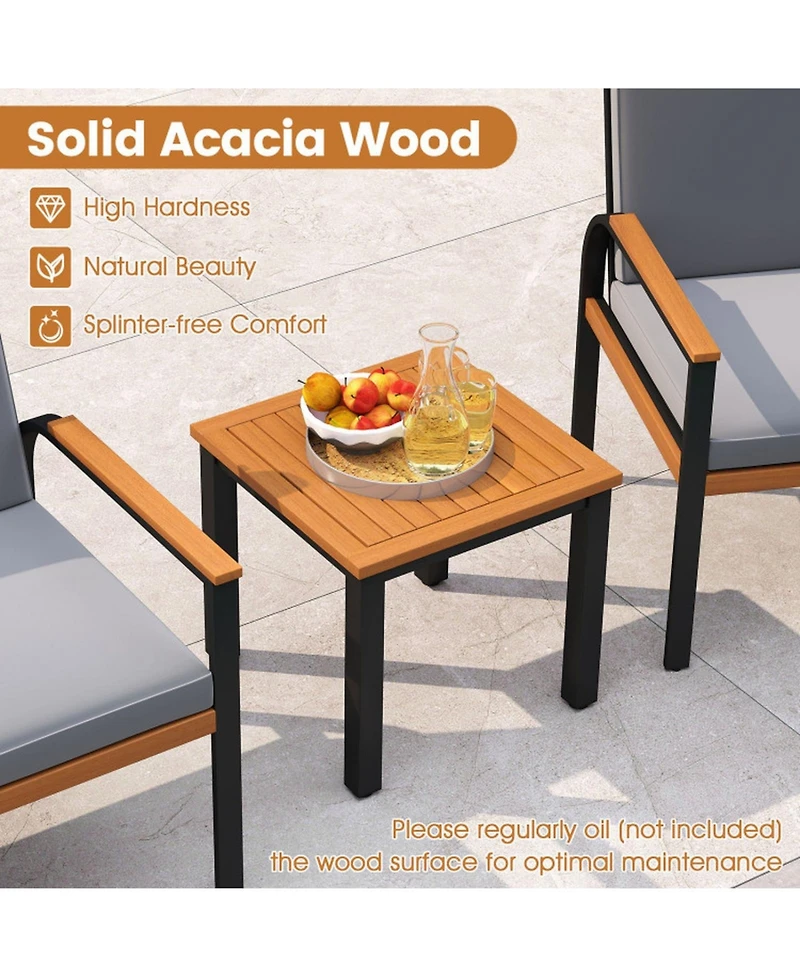Gouun 3-Piece Acacia Wood and Metal Patio Conversation Set with Cushions