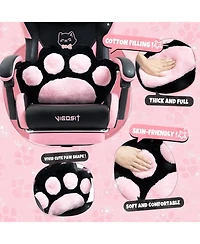 Rainsken Gaming Chair Cute, with Cat Ears Paw Lumbar and Cushion, Leather Fabric, 6-Position Recline, 310lbs Computer