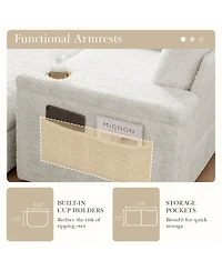 Rainsken 42" Oversized Single Sofa, Faux Rabbit Fur Armchair with Cup Holders, Storage Armrest and Ottoman, Deep Seat Recliner for Living Room