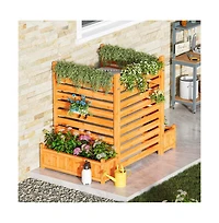 Aoxun Decorative Fence Planter Set of 3 C Cedar Wood Garden Border