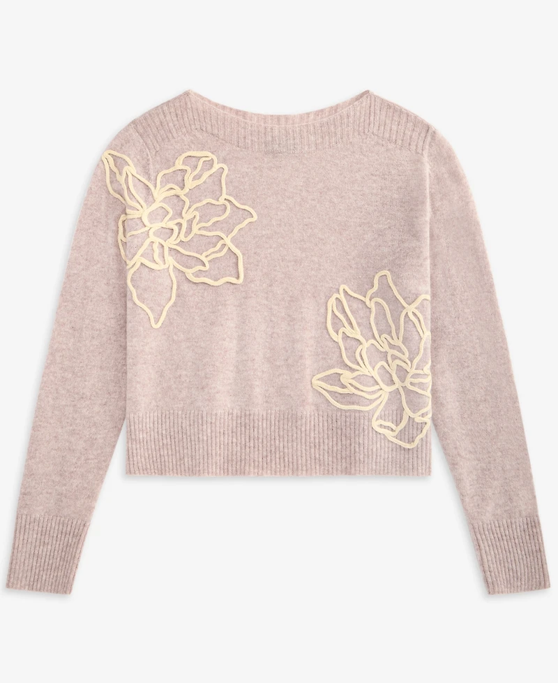 Charter Club Women's 100% Cashmere Boatneck Embroidered Floral Sweater, Macy's Exclusive