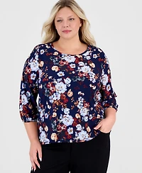 Jones New York Plus Floral 3/4-Sleeve Blouse