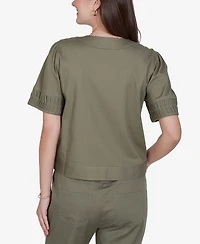 Ruby Rd. Petite Pleated Short-Sleeve Soft Denim Jacket