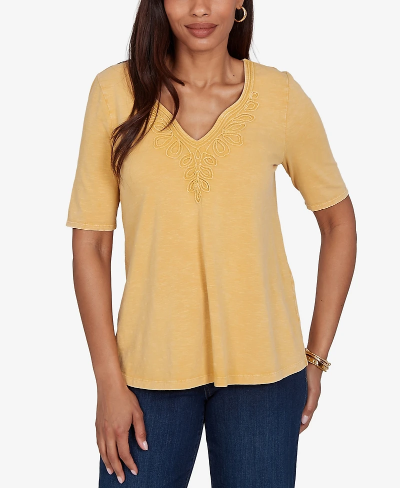 Ruby Rd. Petite Soutache Short-Sleeve Knit Top