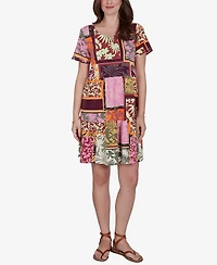Ruby Rd. Petite Tropical Patchwork Stretch Pocket Dress