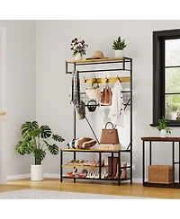 gaomon 5-in-1 Freestanding Hall Tree with Bench and Shoe Storage, Entryway Organizer for Hallway, Mudroom, Bedroom