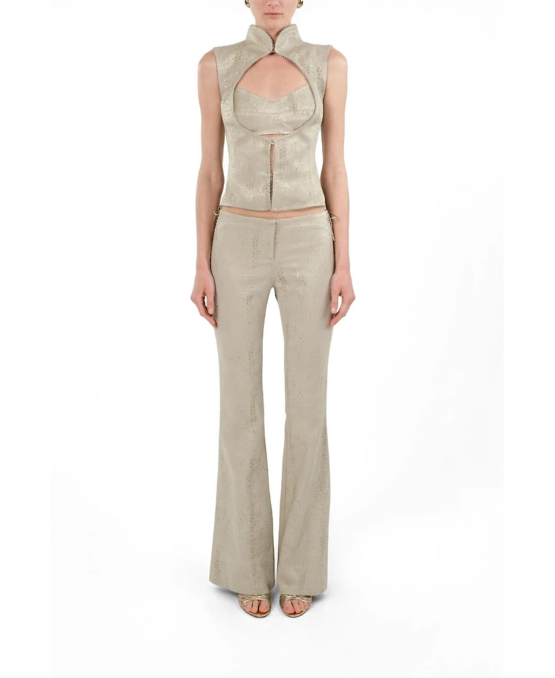 Nocturne Women's Snake Print Jacquard Flare Trousers