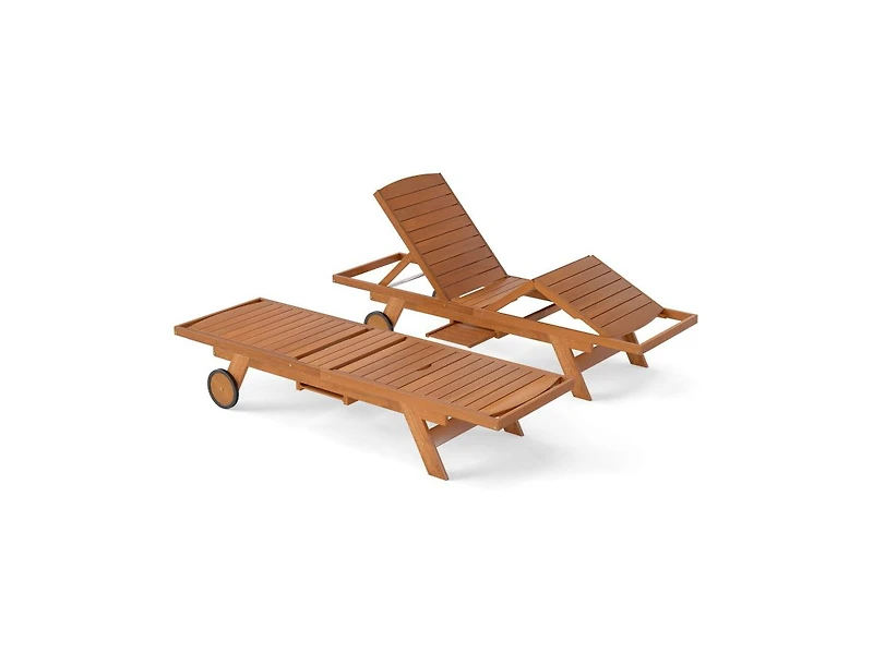 Boyel Living Outdoor Chaise Lounge Chair with Wheels 4-Position Patio Wood Recliner with Adjustable Backrest