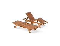 Boyel Living Outdoor Chaise Lounge Chair with Wheels 4-Position Patio Wood Recliner with Adjustable Backrest