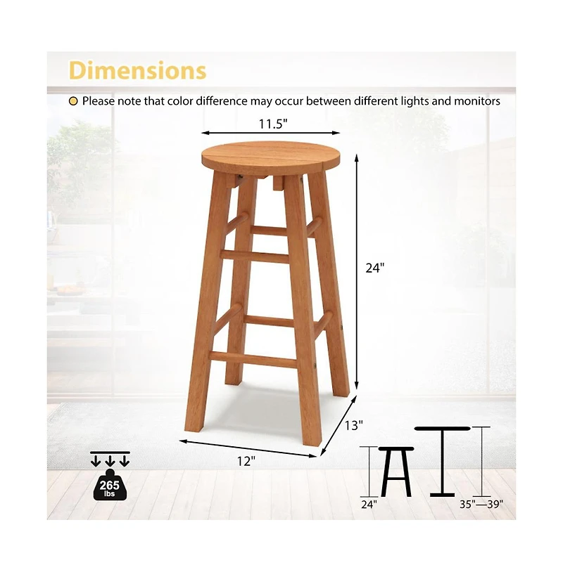 Boyel Living 24-Inch Outdoor Wood Bar Stools Set of 2 with Round Seat and Footrest