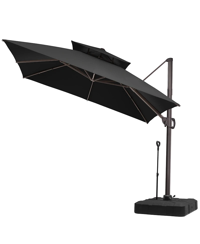 Pellebant Outdoor Patio Double Top 11x11Feet Square Aluminum Cantilever Umbrella with Rod Wheel Base