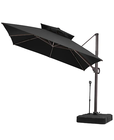 Pellebant Outdoor Patio Double Top 11x11Feet Square Aluminum Cantilever Umbrella with Rod Wheel Base