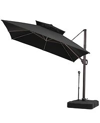 Pellebant Outdoor Patio Double Top 11x11Feet Square Aluminum Cantilever Umbrella with Rod Wheel Base