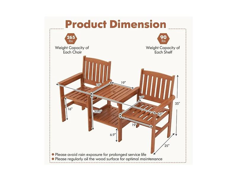 Boyel Living 2-Seater Outdoor Patio Furniture Set with 1.57 Inch Umbrella Hole