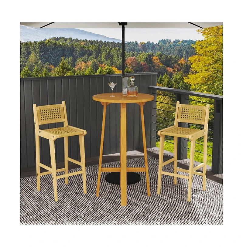 Boyel Living 1 piece Patio Teak Wood Bar Stool with Rattan Backrest and Seat