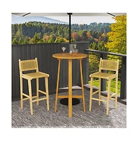 Boyel Living 1 piece Patio Teak Wood Bar Stool with Rattan Backrest and Seat